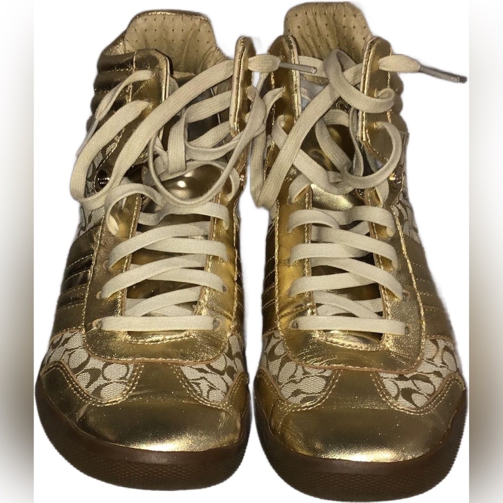 Gold Coach Wedged Heeled Sneakers Sz 9.5M - Picture 2 of 5